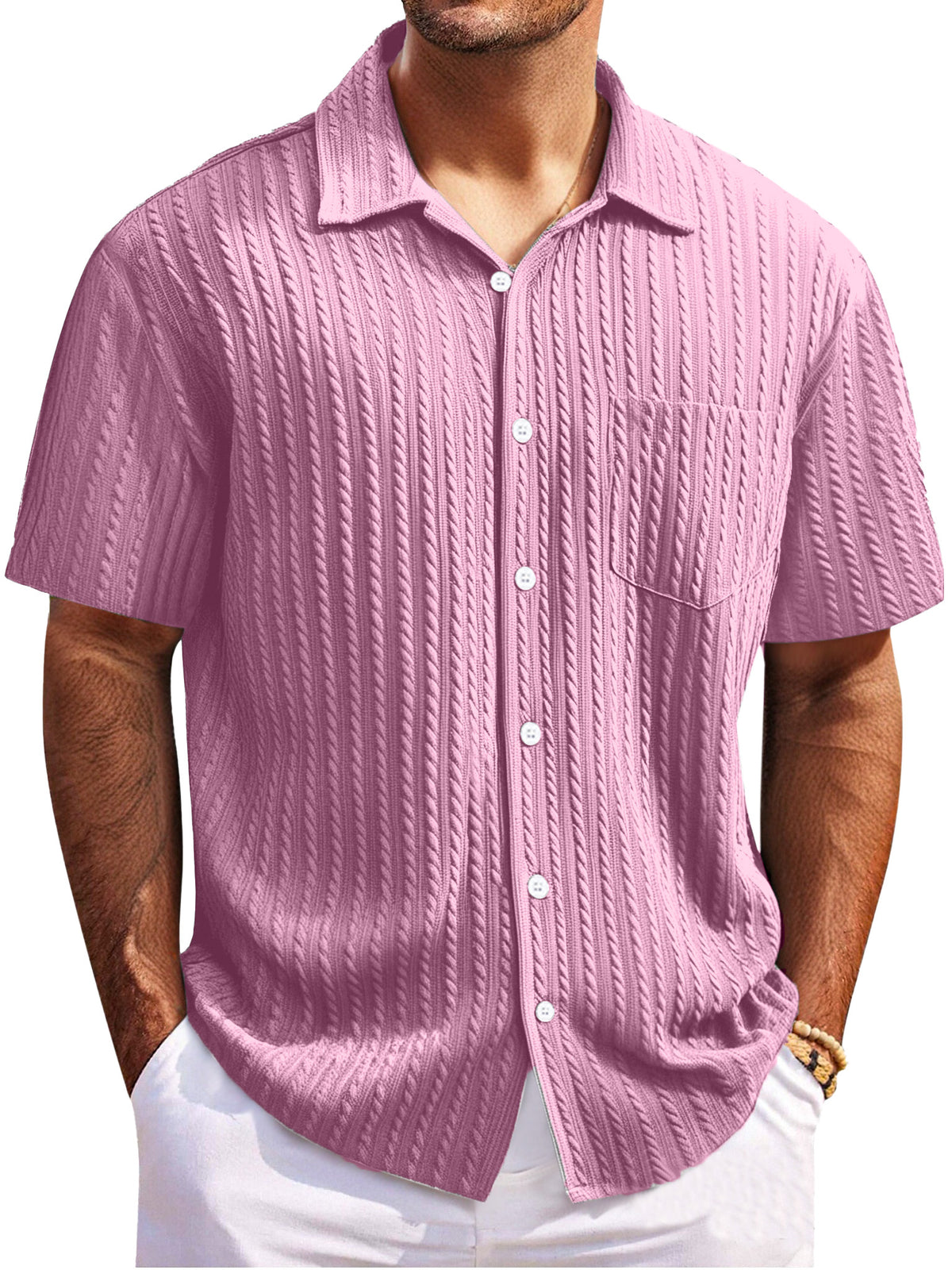 Men's Simple Everyday Twist Texture Short-sleeved Lapel Button-down Shirt