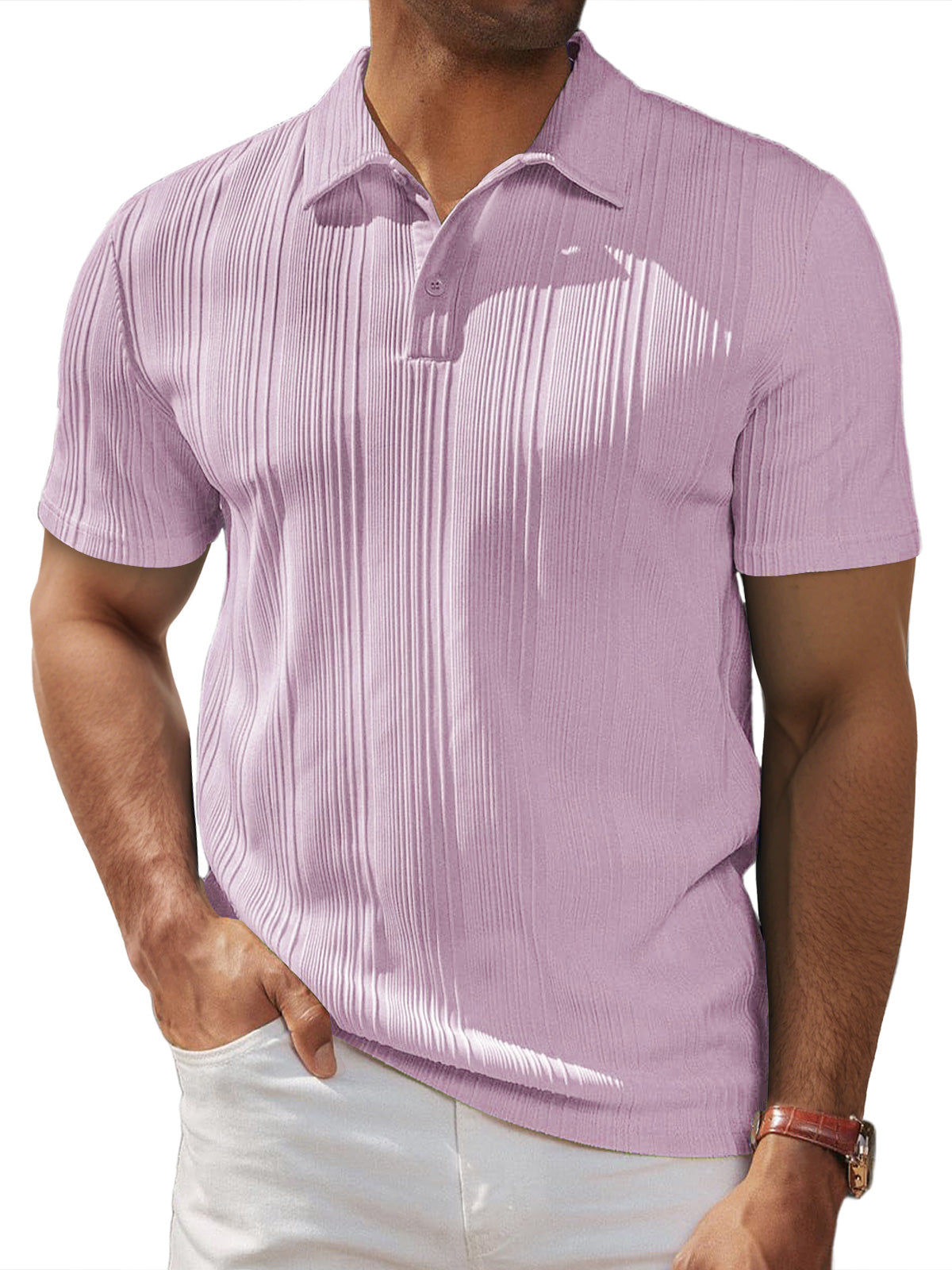 Men's Daily Casual Loose Textured Lapel Button Short-sleeved Polo Shirt