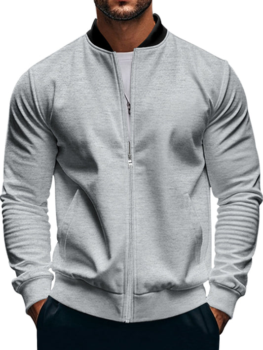 Men's Casual Stand Collar Zipper Long Sleeve Baseball Jacket