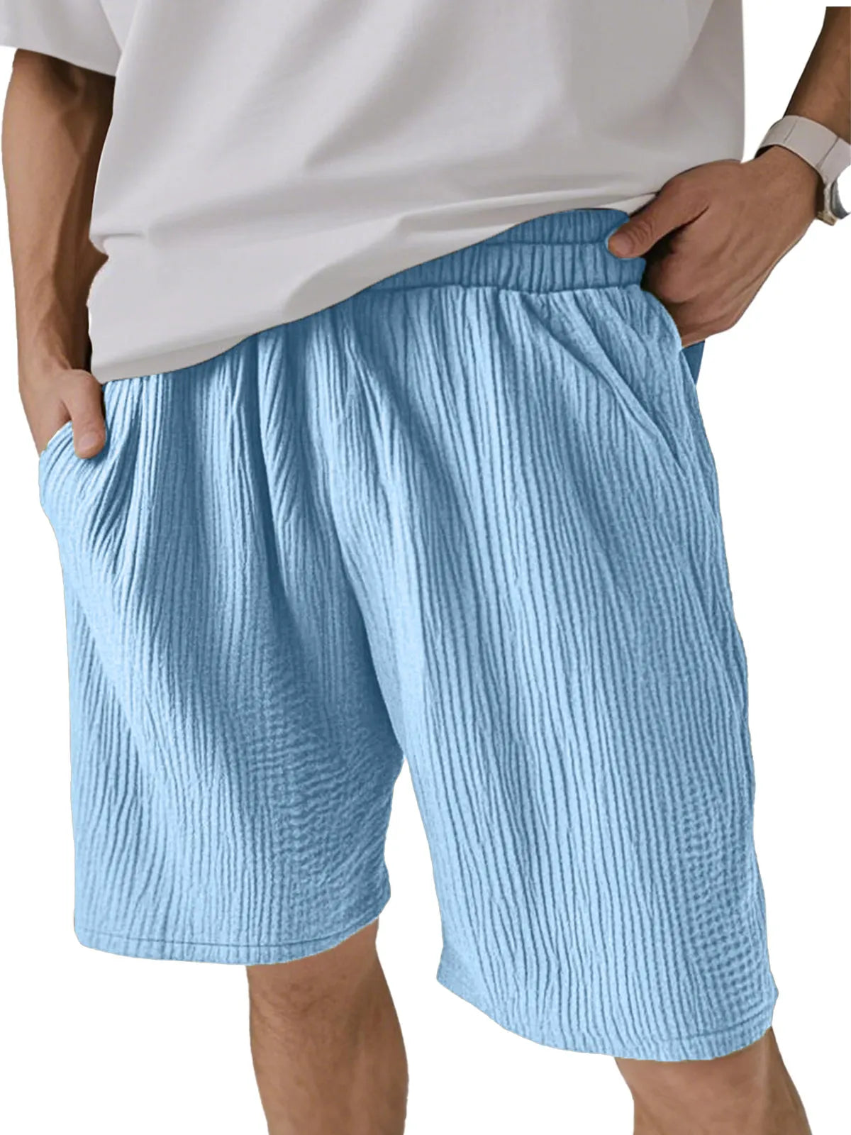 Men's Solid Color Pleated Texture Casual And Comfortable Shorts