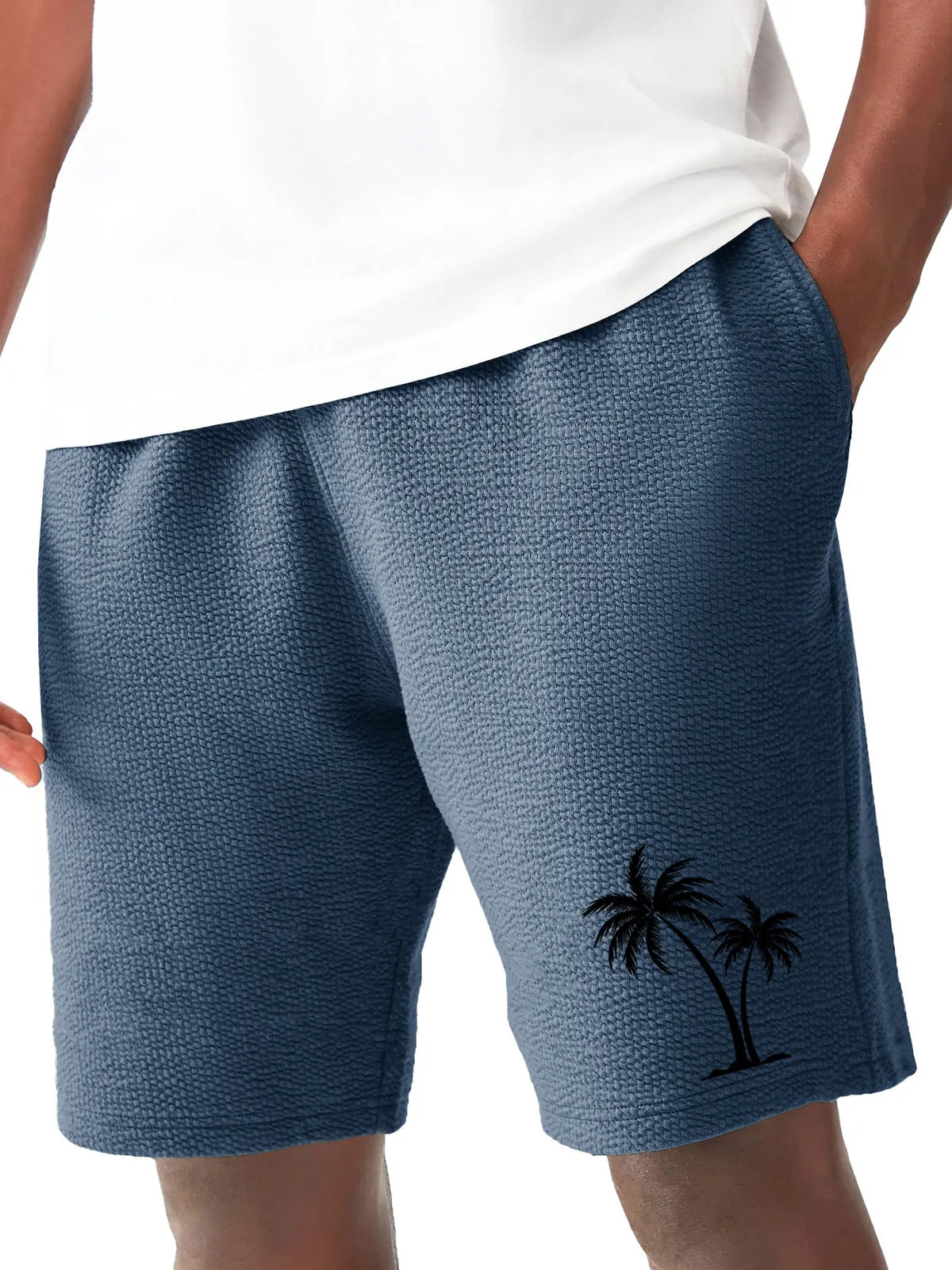 Men's Fashion Hawaiian Casual Coconut Palm Print Pleated Fabric Pocket Shorts