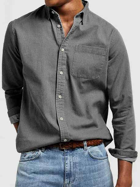 Men's Vintage Washed Cotton Long Sleeve Pocket Shirt