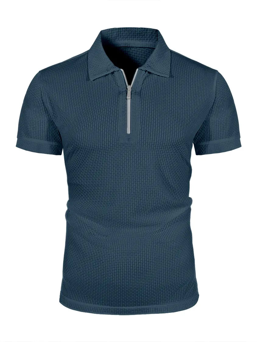 Men's Summer Ice Silk Breathable Fashion Casual Zipper Short-sleeved Polo