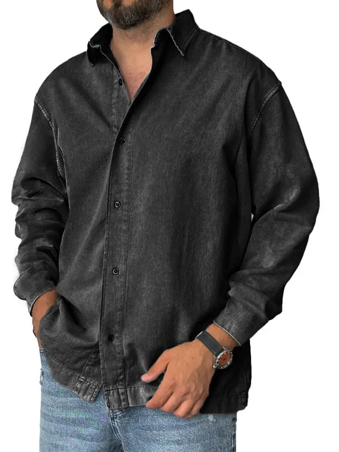 Men's Fashion Retro Distressed Lapel Long-sleeved Shirt