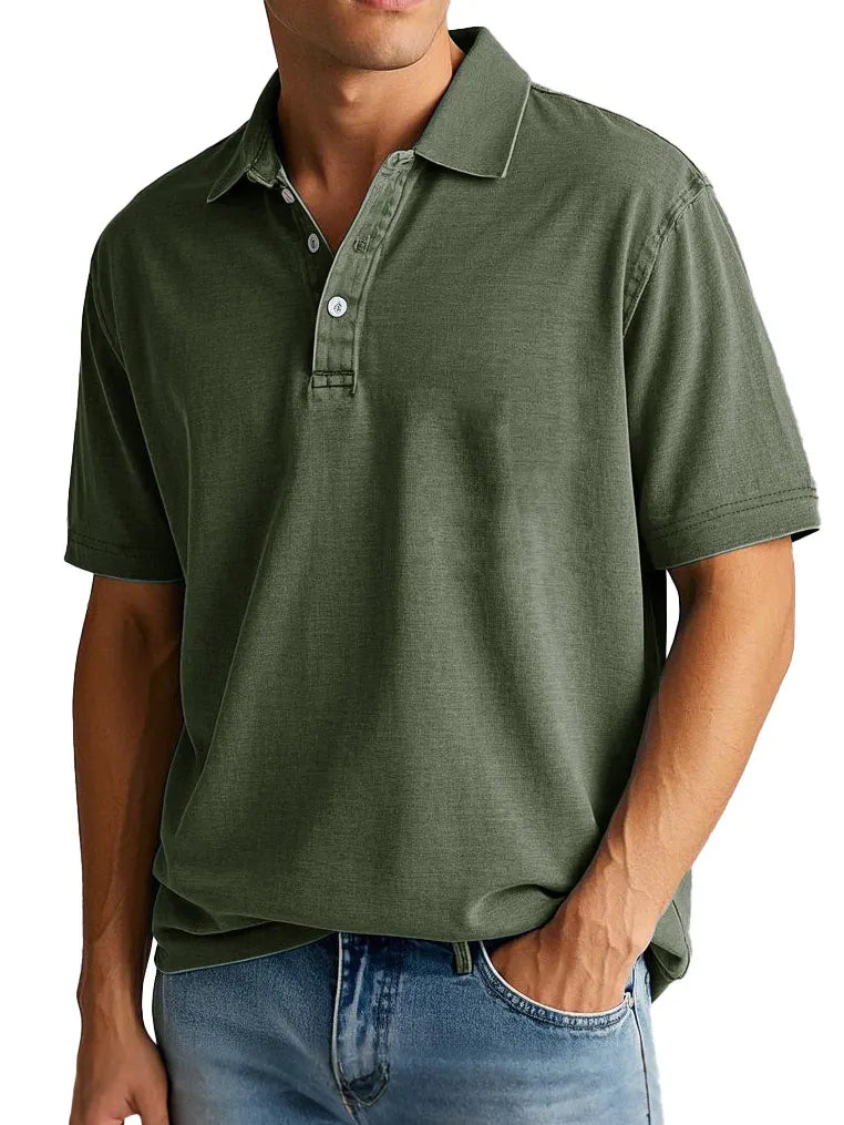Men's Vintage Distressed Pocket Short Sleeve Lapel Polo Shirt