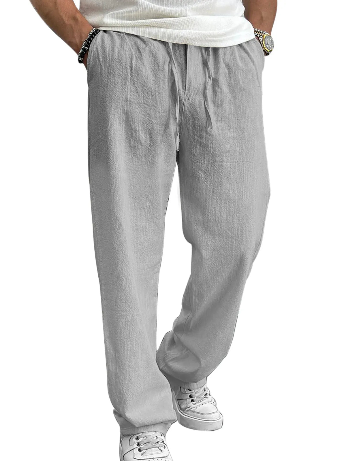 Men's Casual And Comfortable Hawaiian Solid Color Loose Trousers