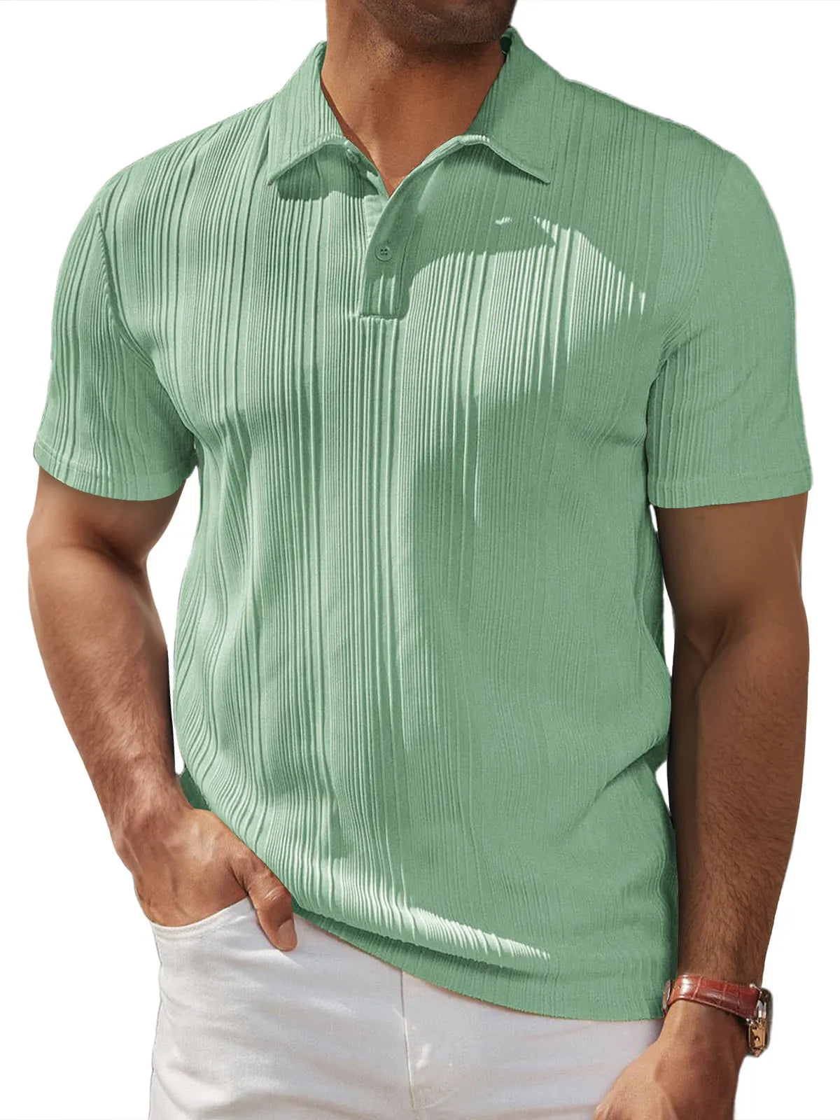 Men's Daily Casual Loose Textured Lapel Button Short-sleeved Polo Shirt
