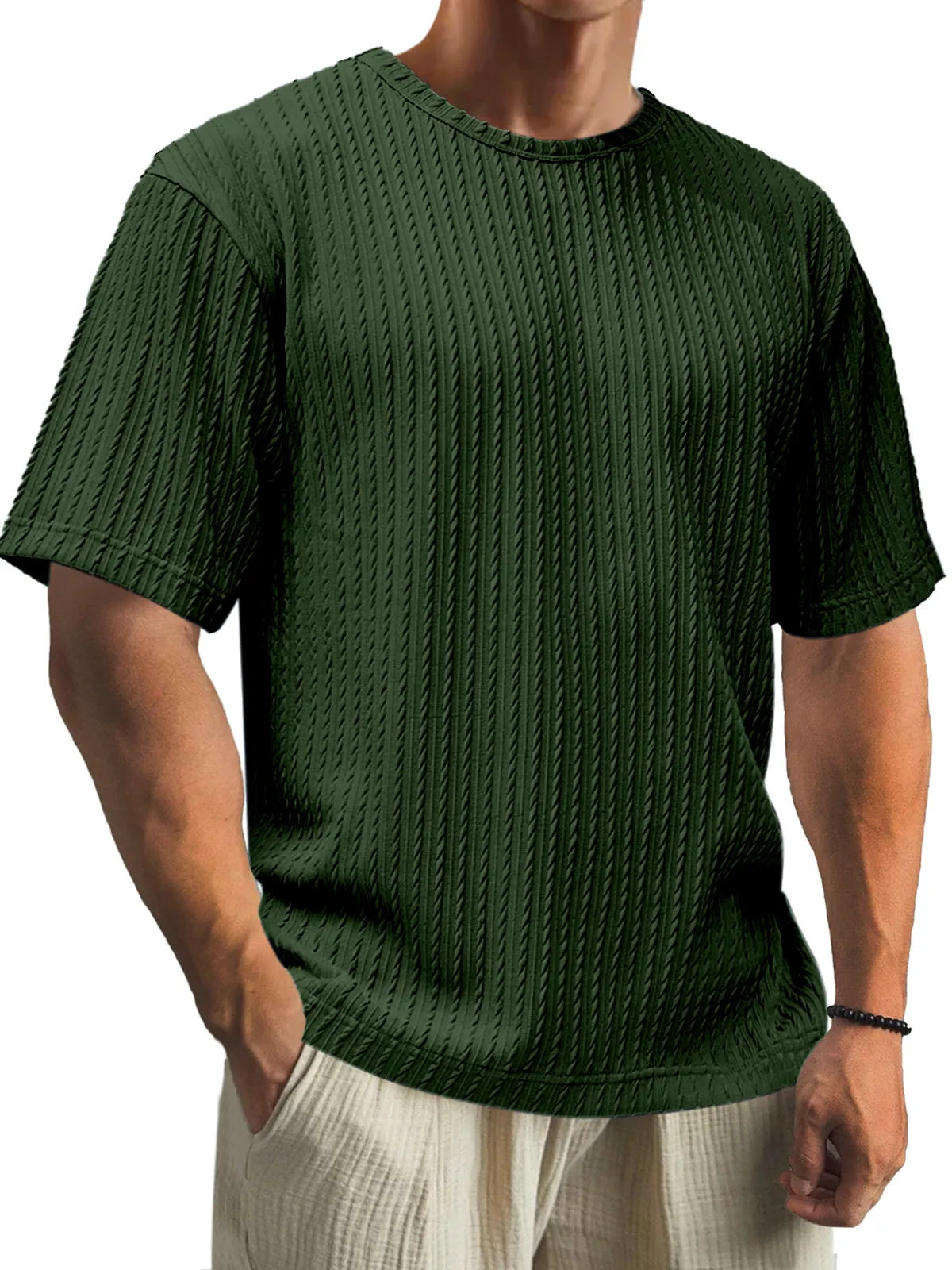 Men's Casual Daily Cotton Jacquard Texture Short Sleeve T-shirt