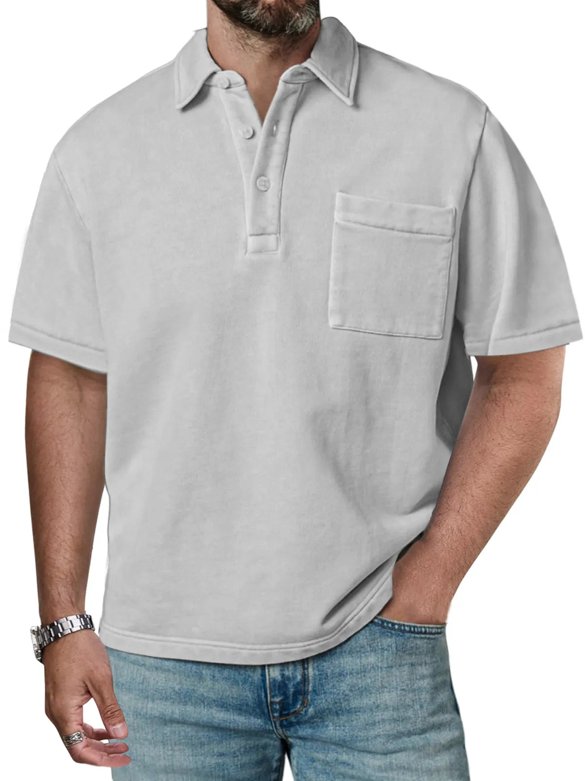 Men's Casual Solid Color Daily Simple Lapel Short-sleeved Polo Shirt