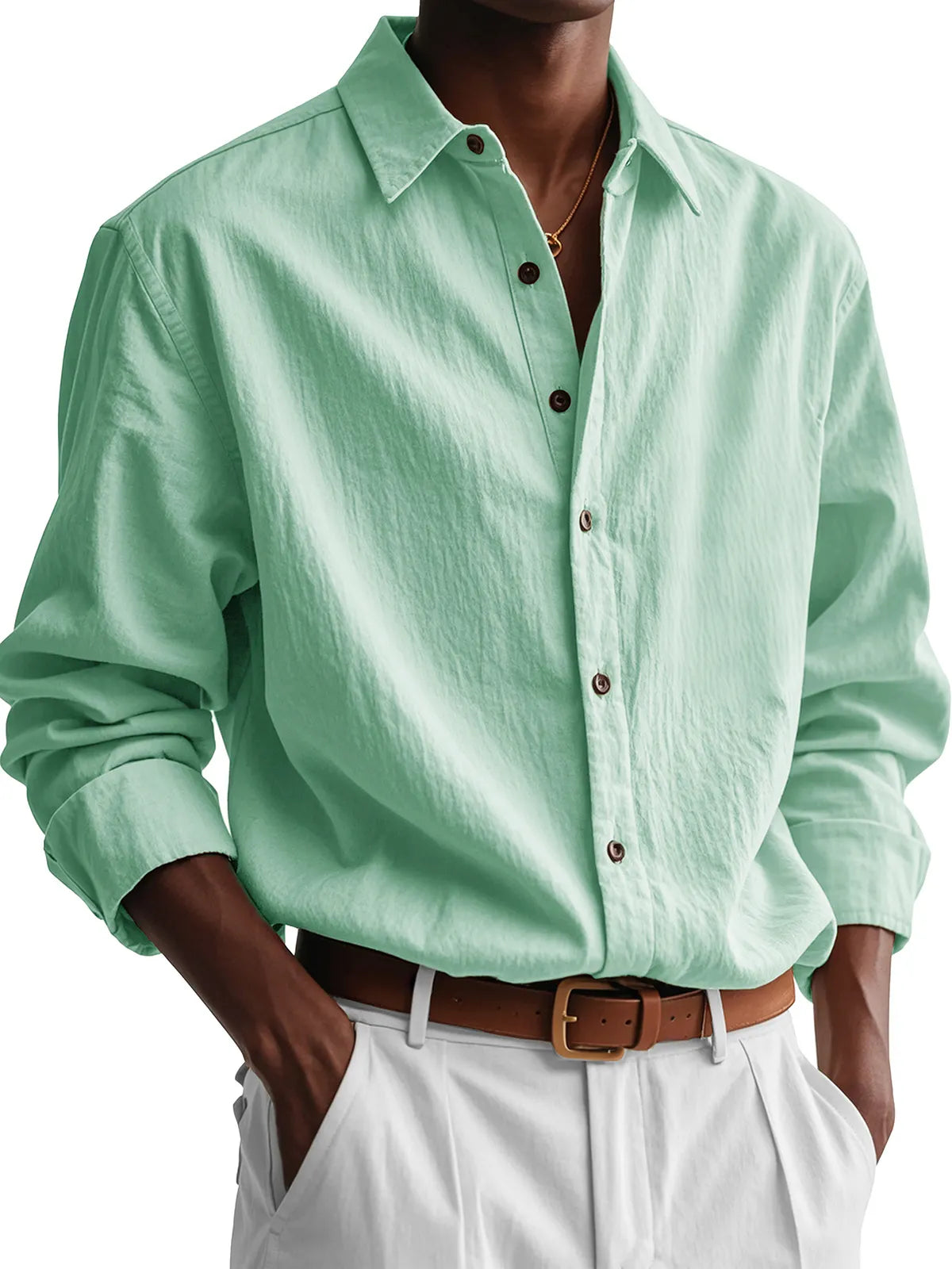 Men's Fashion Casual Pleated Fabric Long Sleeve Shirt