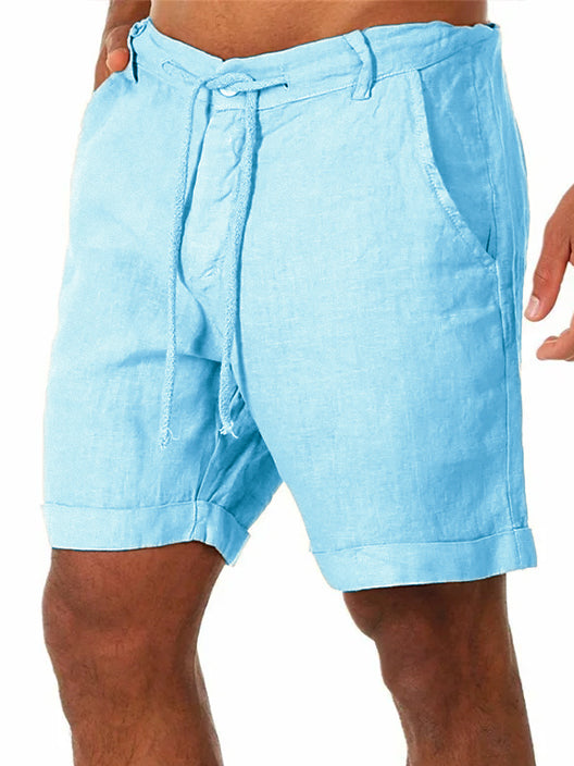 Men's Solid Color Vacation Lace Cotton and Linen Shorts and Casual Pants