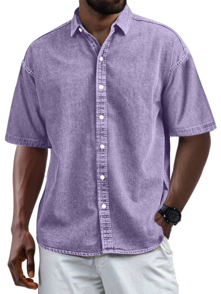 Men's Casual Vintage Button Lapel Short Sleeve Shirt