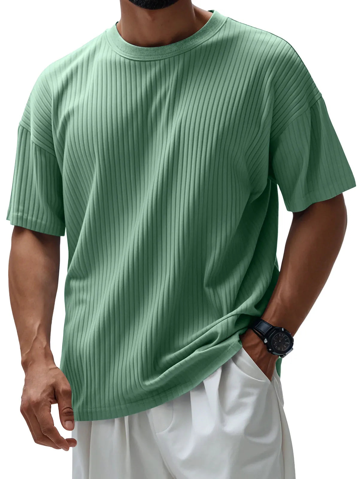Men's Round Neck Casual Pit Solid Color Short-sleeved T-shirt
