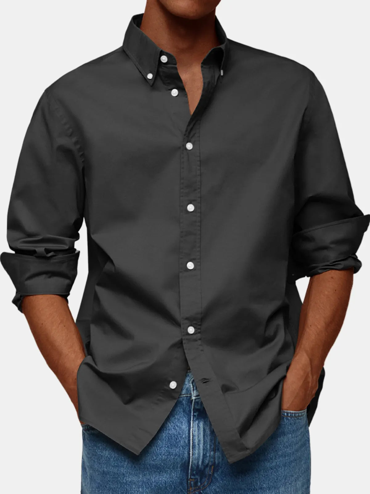 Men's Retro Solid Color Casual Lapel Comfortable Long Sleeve Shirt