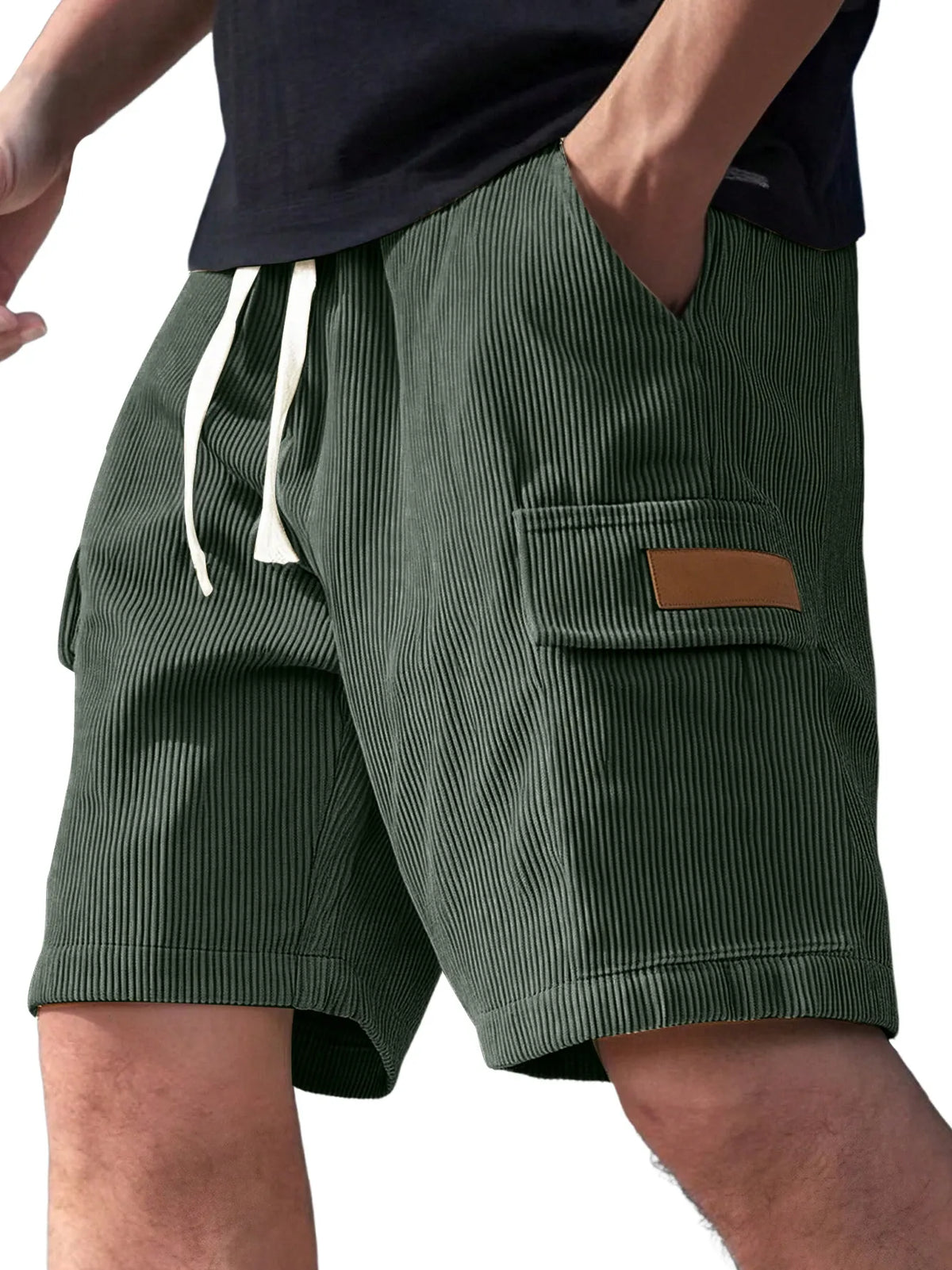 Men's Everyday Corduroy Multi-Pocket Embroidered Logo Drawstring Cargo Shorts