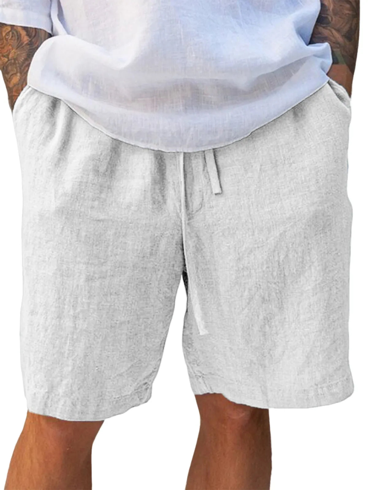 Men's Linen Comfort Lace-Up Everyday Casual Shorts with Side Pockets