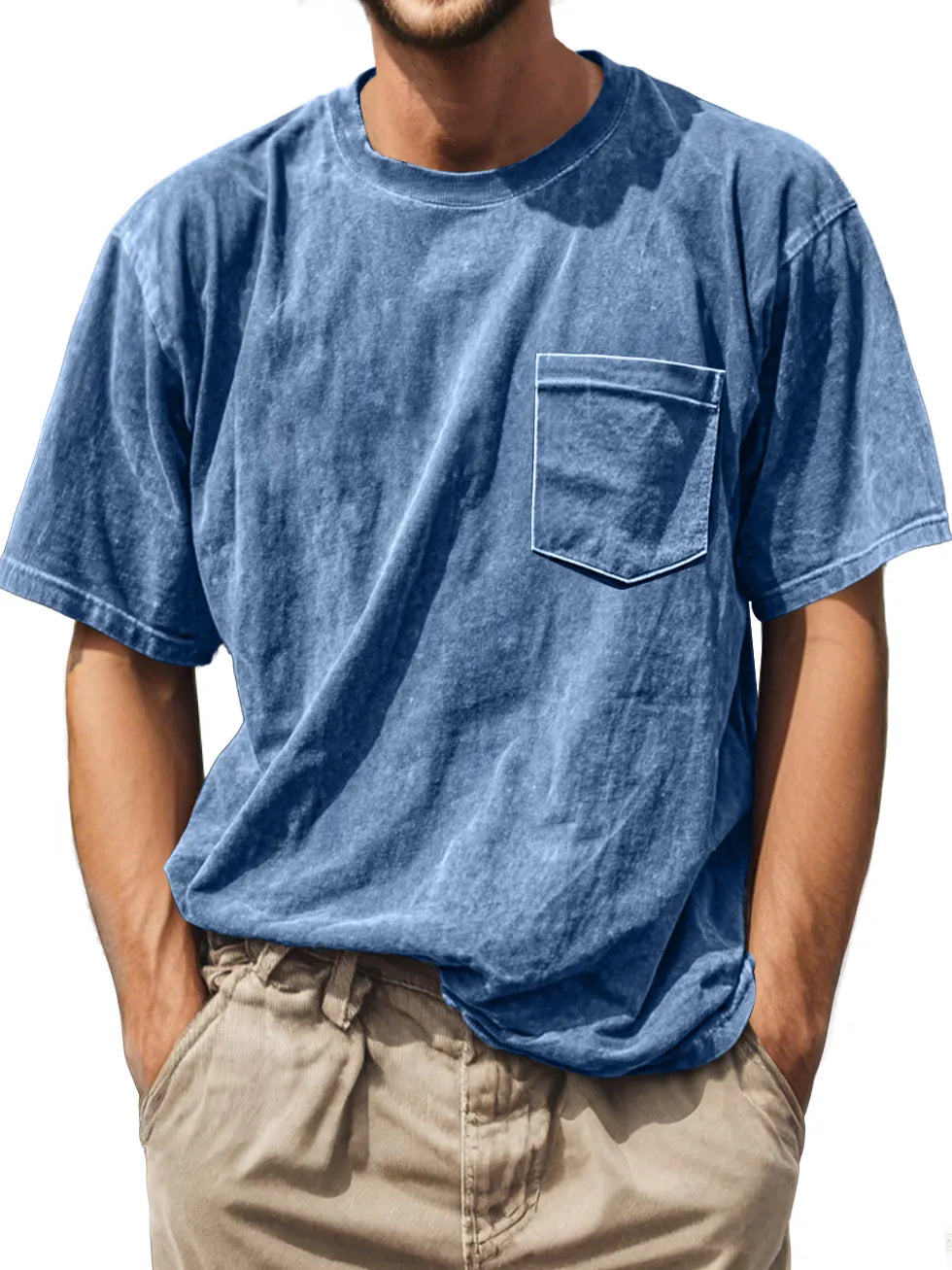 Men's Retro Daily Casual Round Neck Pocket Comfortable Short Sleeve T-shirt