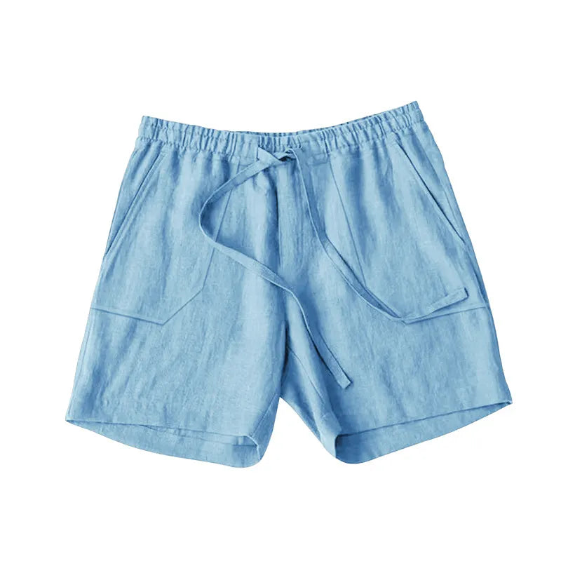 Men's Linen Casual Vacation Double Pocket Drawstring Elastic Waist Shorts Cropped Pants