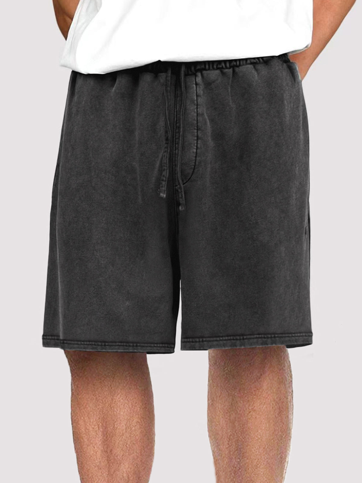 Men's Vintage Distressed Drawstring Stylish Washed Casual Textured Shorts With Side Pockets