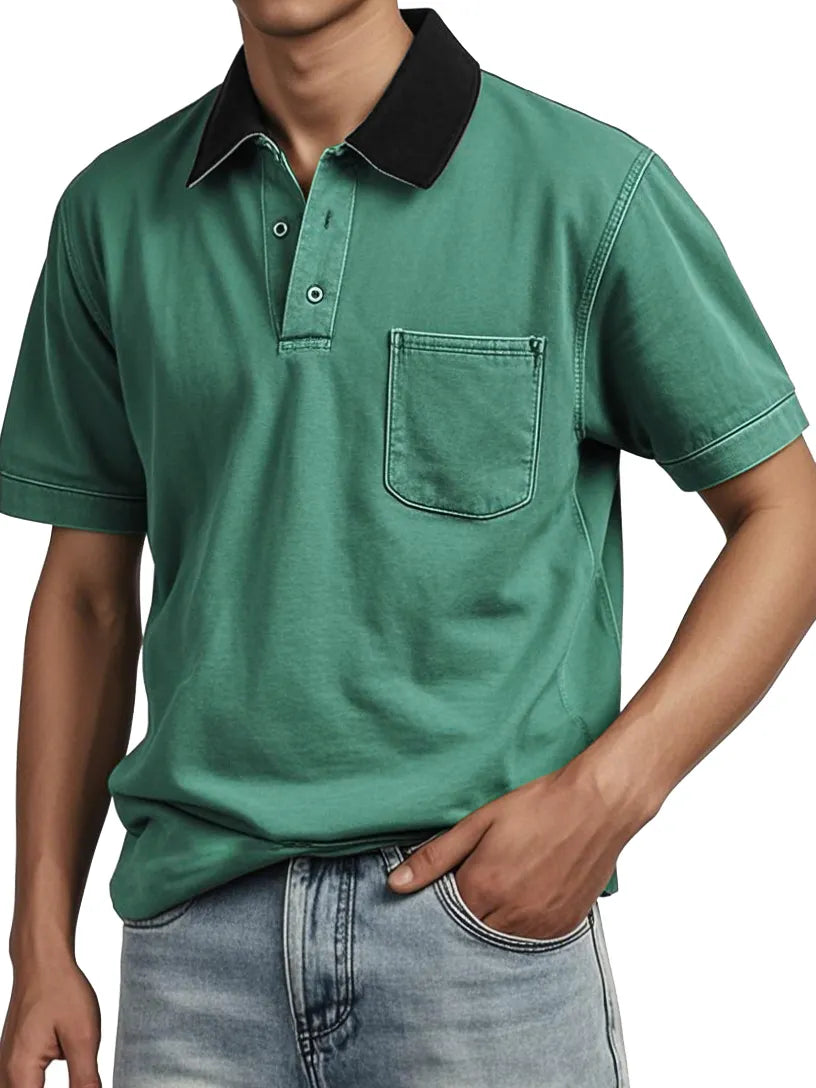 Men's Contrasting Detroit Lapel Workwear Polo