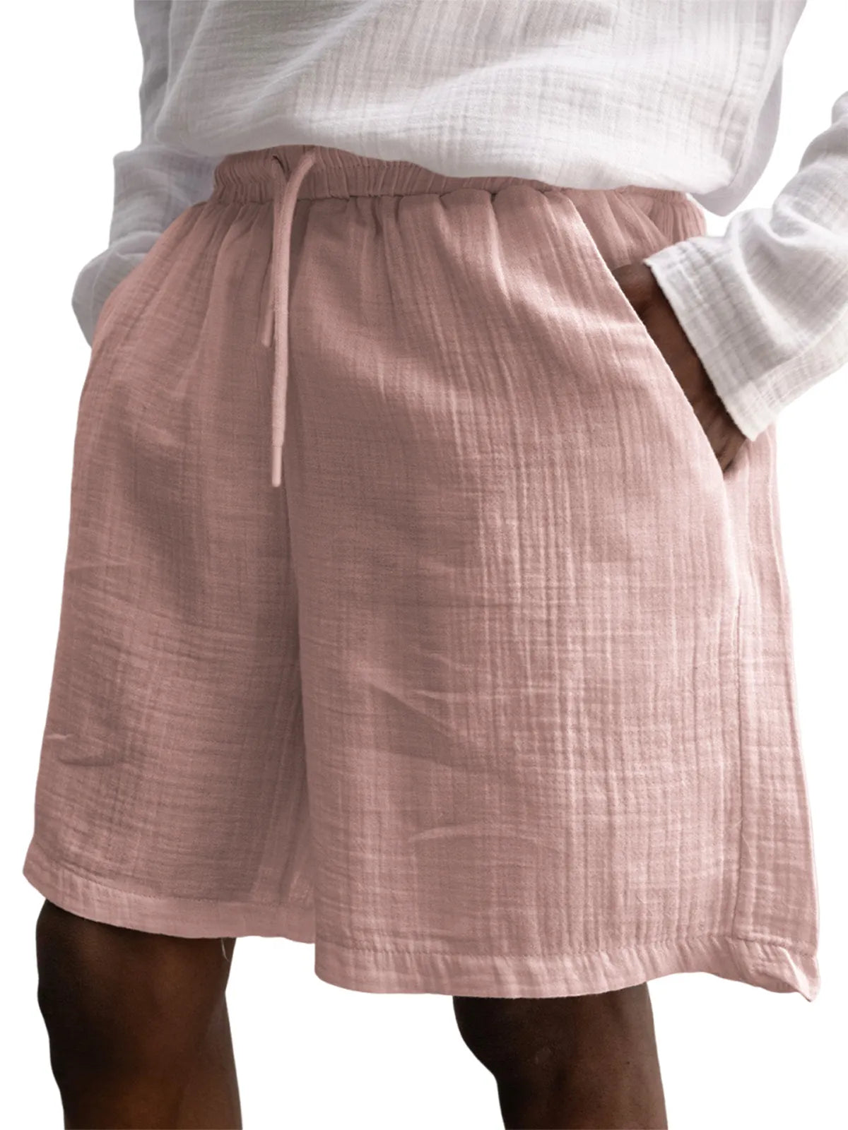 Men's Stylish Muslin Linen Lace Up Casual Shorts