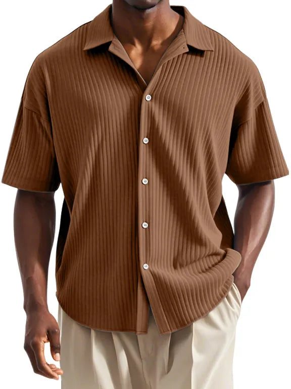 Men's Daily Casual Vertical Striped Texture Short-sleeved Lapel Shirt