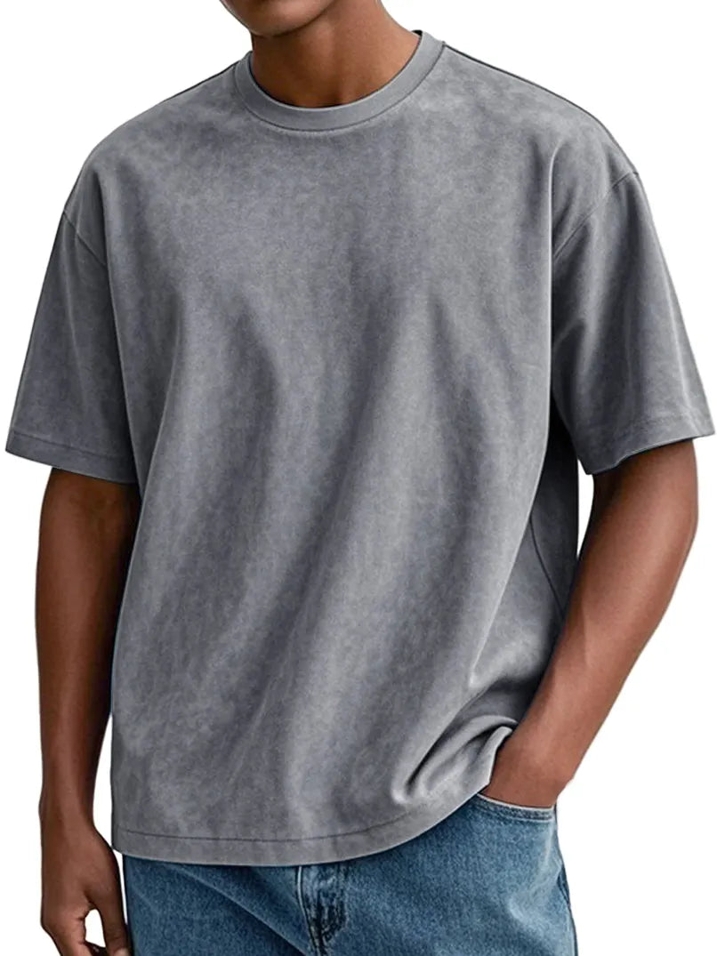 Men's Daily Round Neck Suede Casual Comfortable Short-sleeved T-shirt