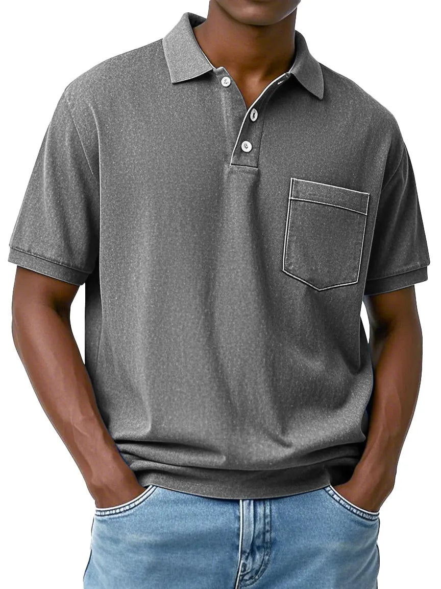 Men's Fashion Everyday Short-sleeved Lapel Pocket Polo Shirt
