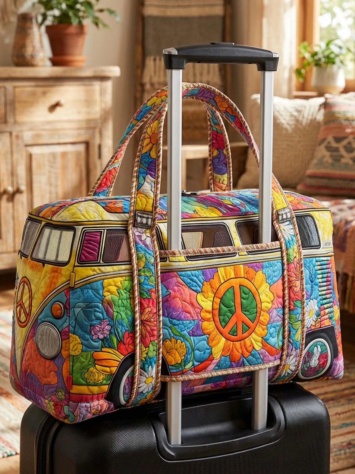 Hippie Van Peace Quilted Weekender Bag With Trolley Sleeve