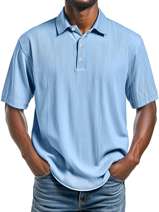Men's Daily Ribbed Lapel Fashionable Casual Short-sleeved Polo Shirt