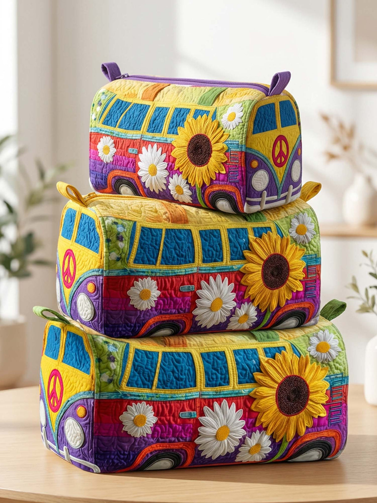 Hippie Van Cotton Quilted Cosmetic Bag