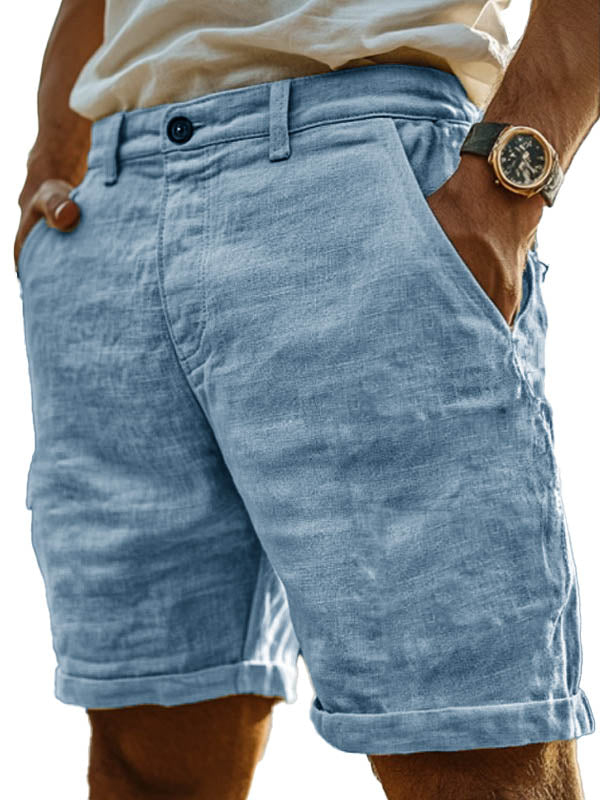 Men's Fashion Retro Hemp Fabric Pocket Casual Shorts