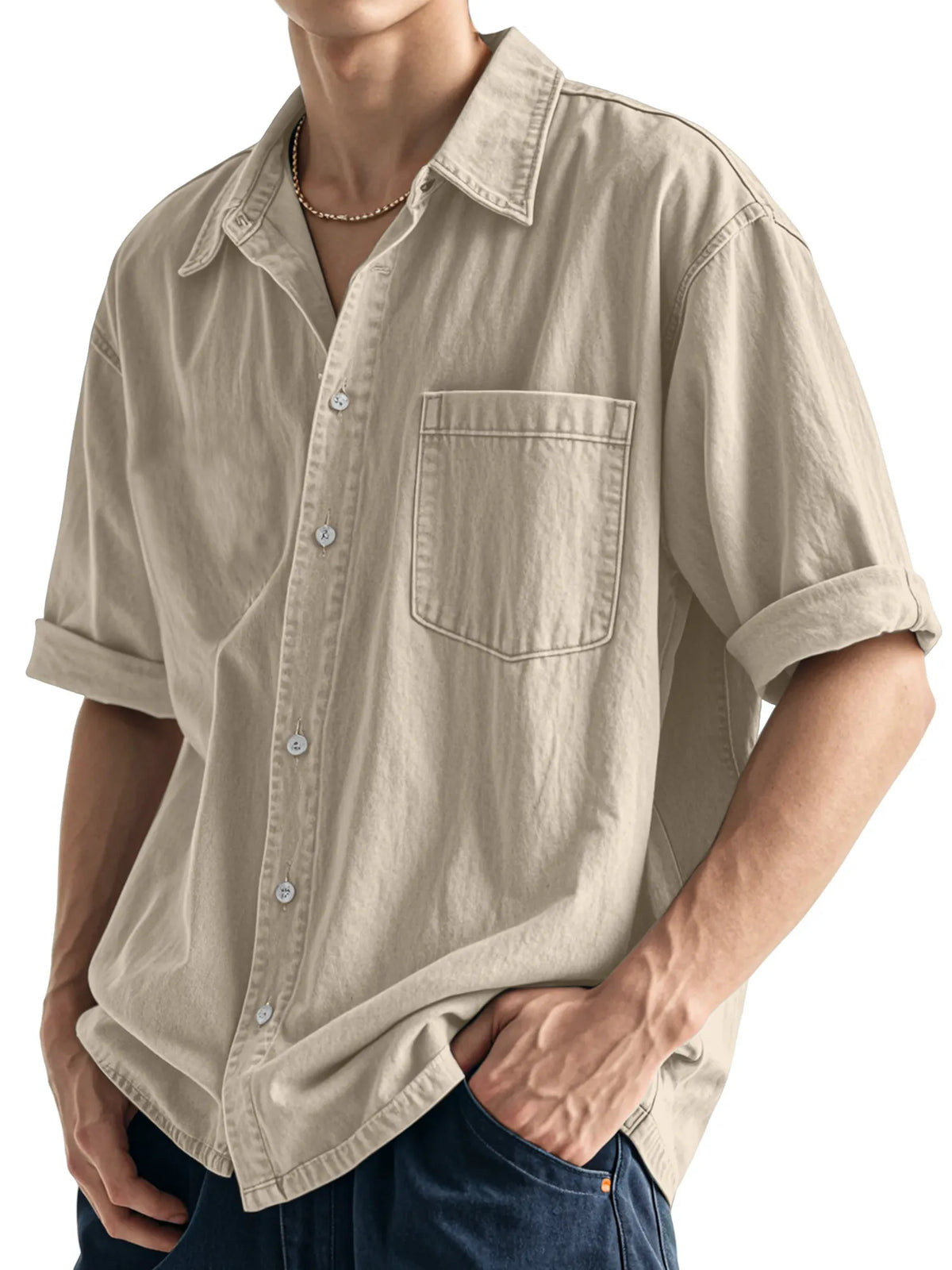 Men's Casual Simple Daily Solid Color Short Sleeve Shirt