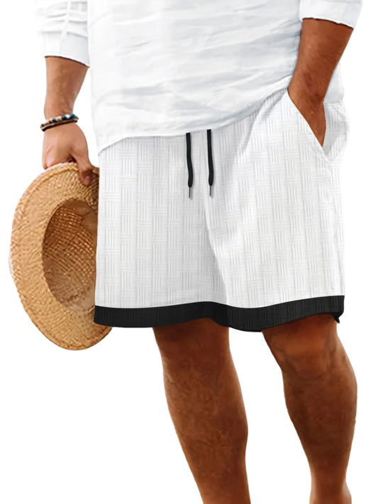 Men's Beach Texture Jacquard Casual Lace-Up Shorts