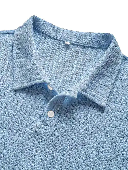 Men's Fashionable Retro Waffle Fabric Short Sleeve Polo Shirt