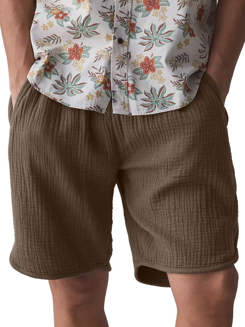 Men's Textured Cotton Pocket Casual Loose Versatile Shorts