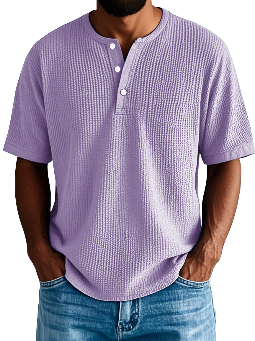 Men's Fashion Casual Pleated Fabric Short-sleeved Vintage Henley Shirt