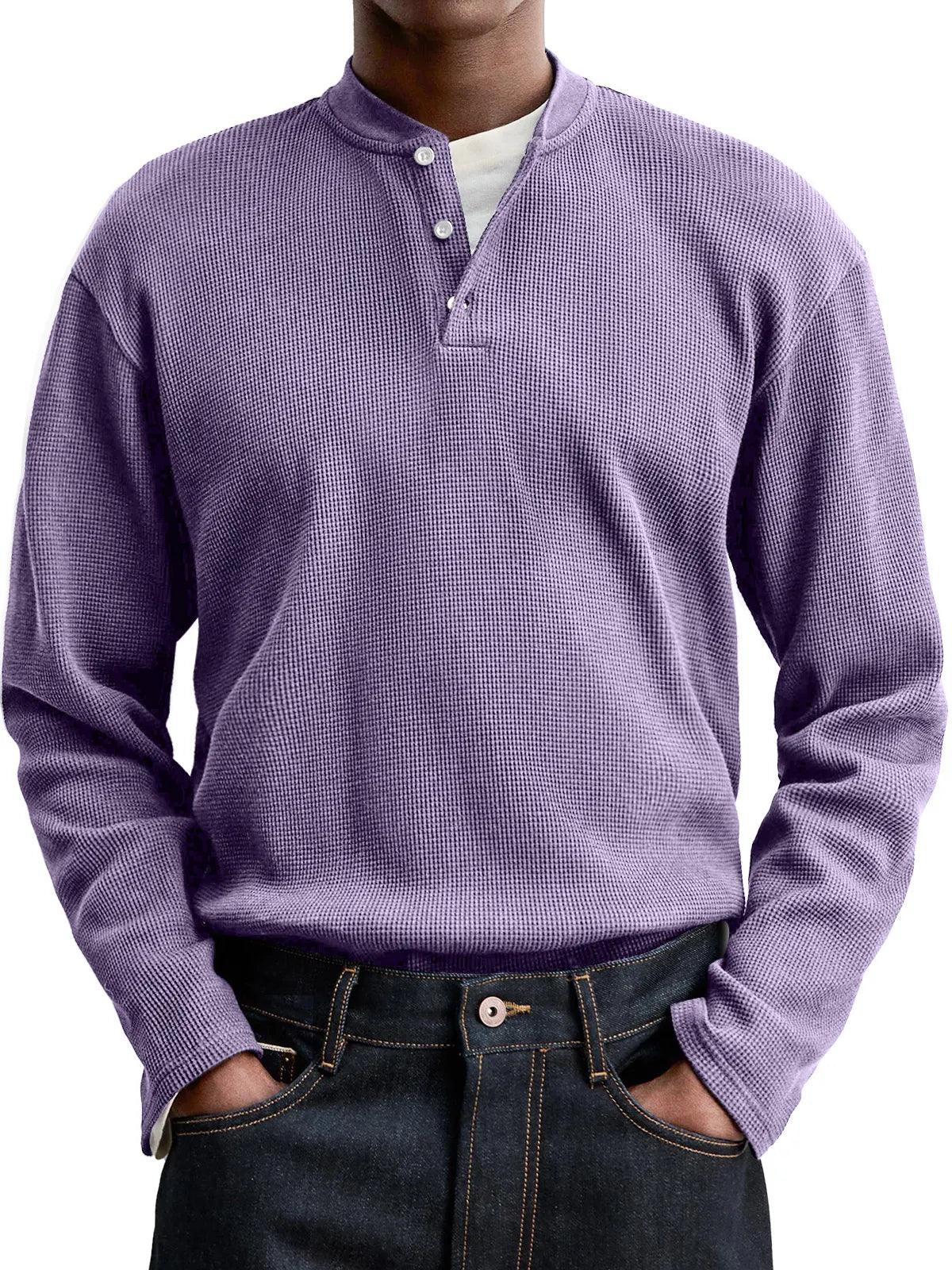 Men's Everyday Casual Waffle Button Down Long Sleeve Henley