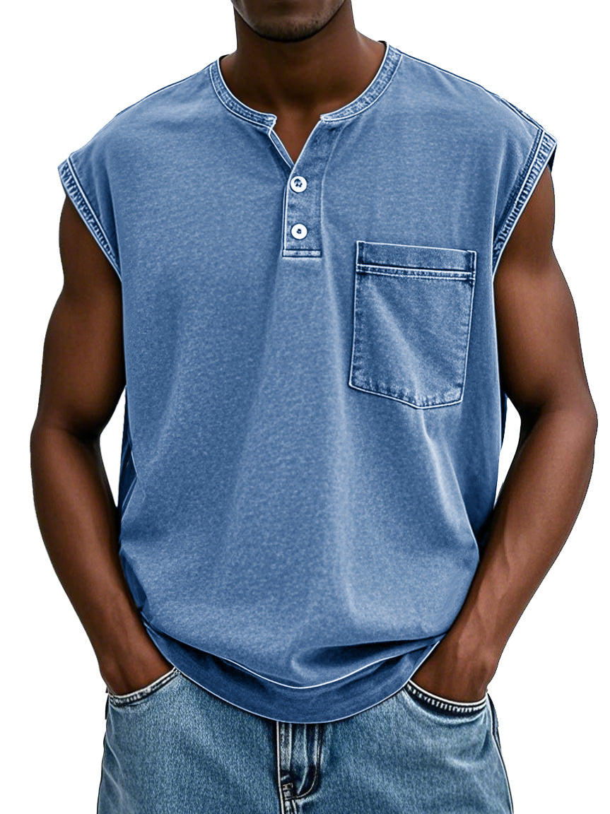 Men's Fashion Retro Water Pocket Washed Sleeveless Vest