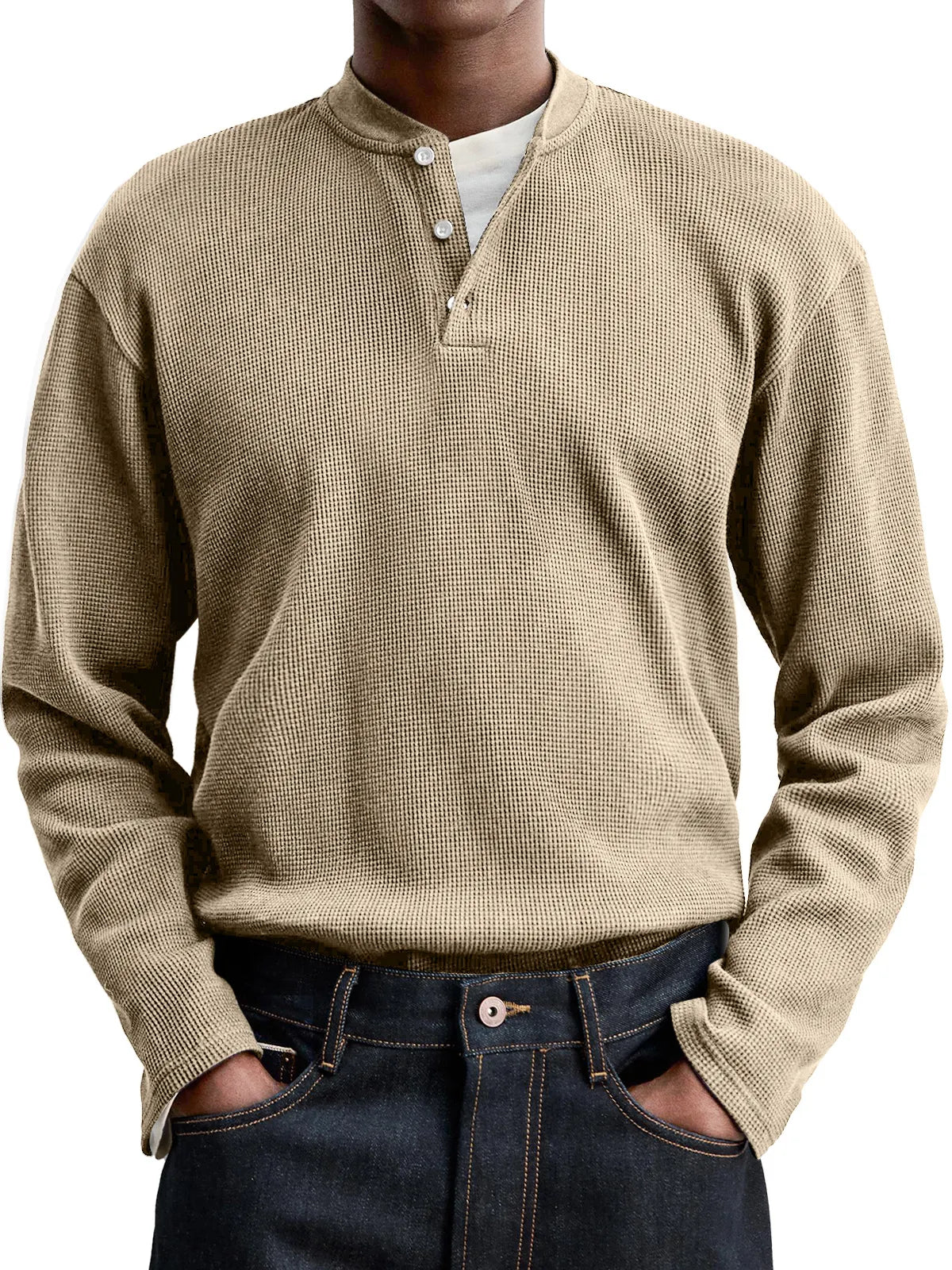 Men's Everyday Casual Waffle Button Down Long Sleeve Henley