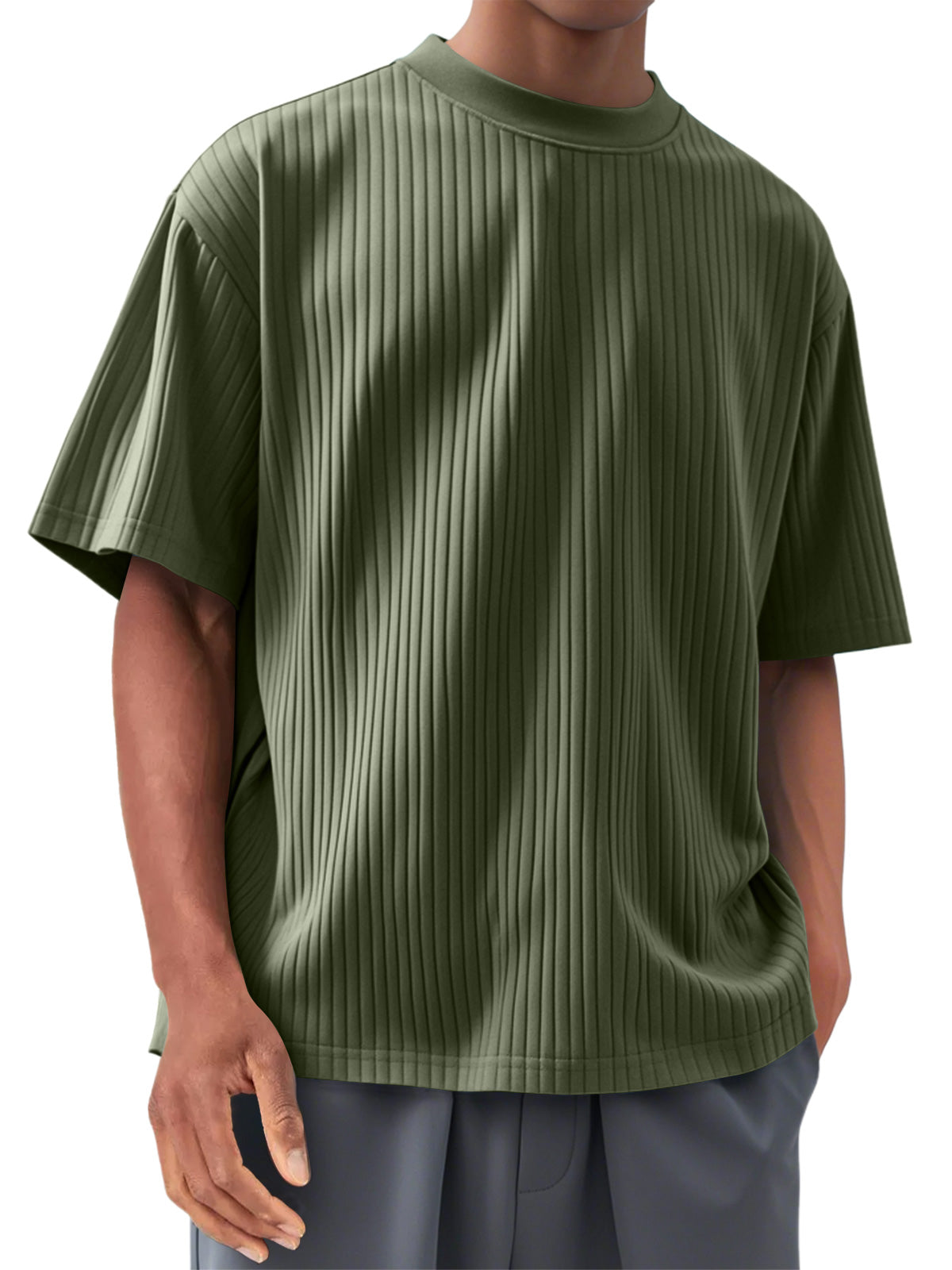 Men's Round Neck Casual Pit Strip Comfortable Short-sleeved T-shirt