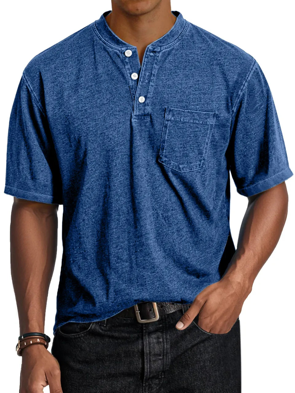 Men's Casual Retro Comfort Short Sleeve Button-Down Henley