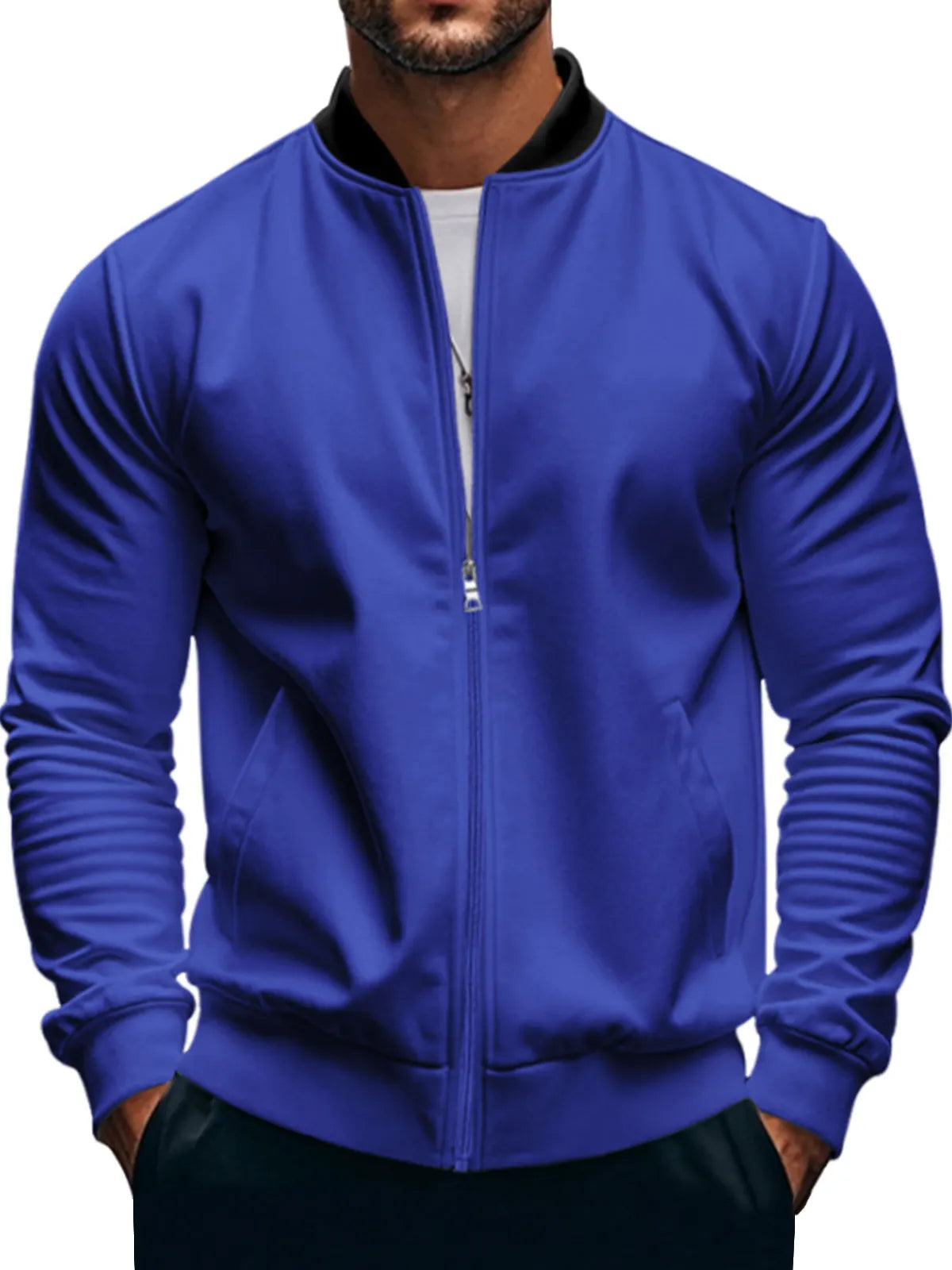 Men's Casual Stand Collar Zipper Long Sleeve Baseball Jacket