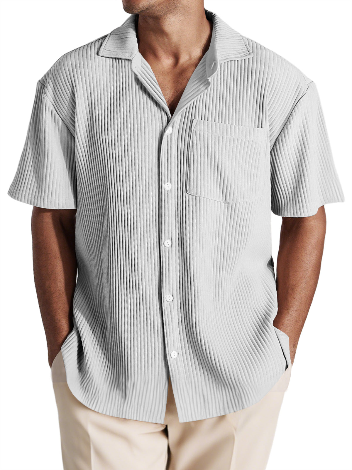 Men's Casual Pit Lapel Button-Down Comfortable Short-Sleeved Shirt