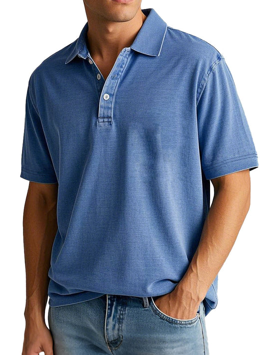 Men's Vintage Distressed Pocket Short Sleeve Lapel Polo Shirt