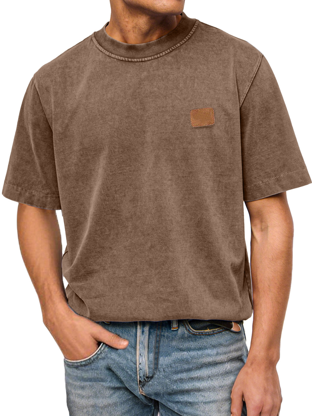 Men's Casual Retro Pure Cotton Washed Small Label Short-sleeved Round Neck T-shirt
