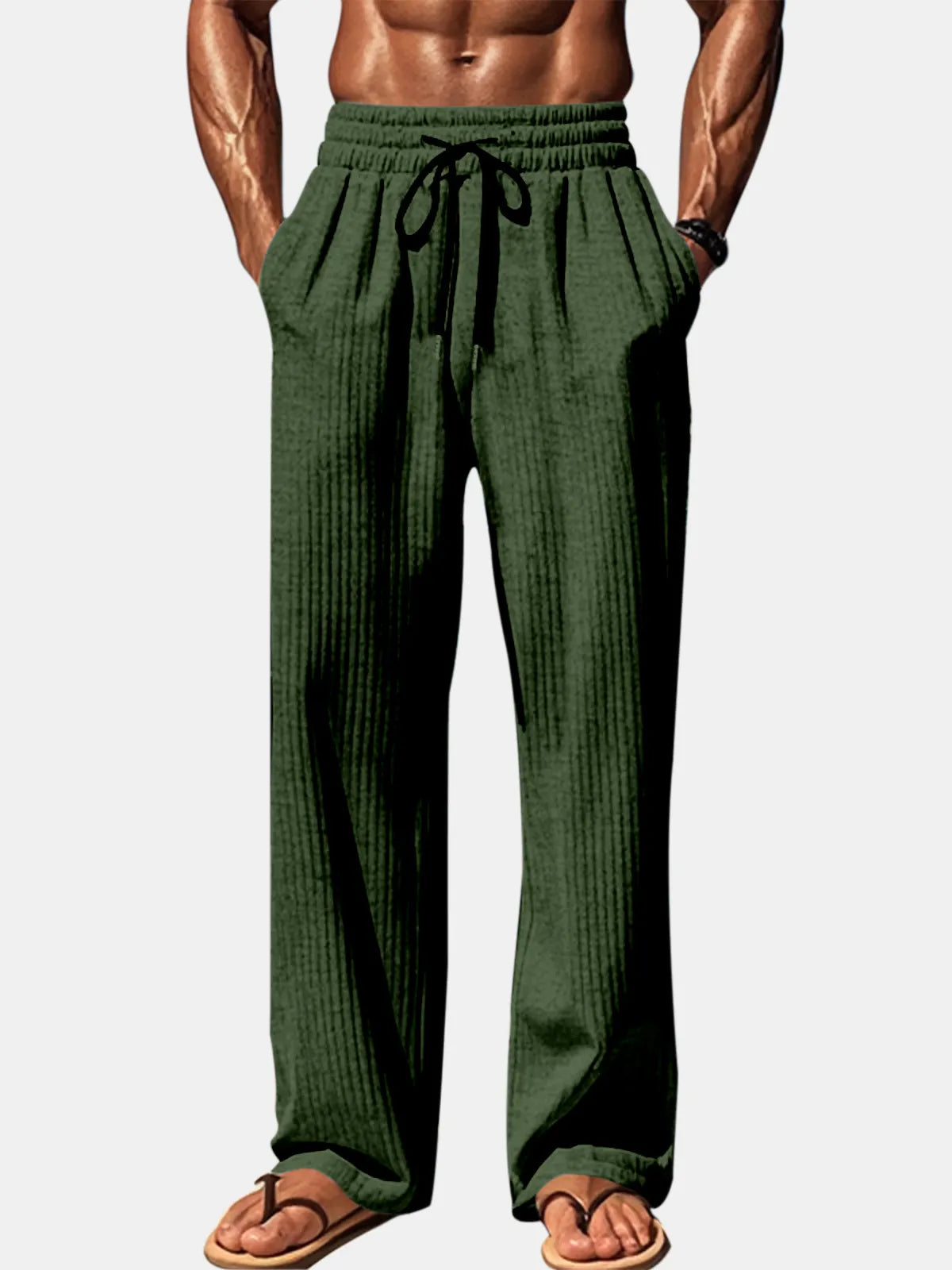 Men's Daily Solid Color Vertical Strip Casual Trousers