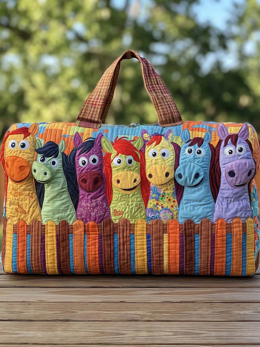 Colorful Horse Quilted Duffle Bag