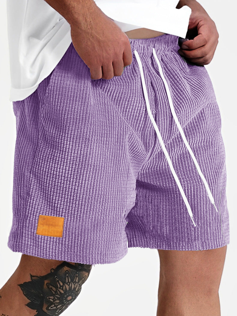 Men's Fashion Sports Lace-up Waffle Fabric Embroidered Logo Shorts