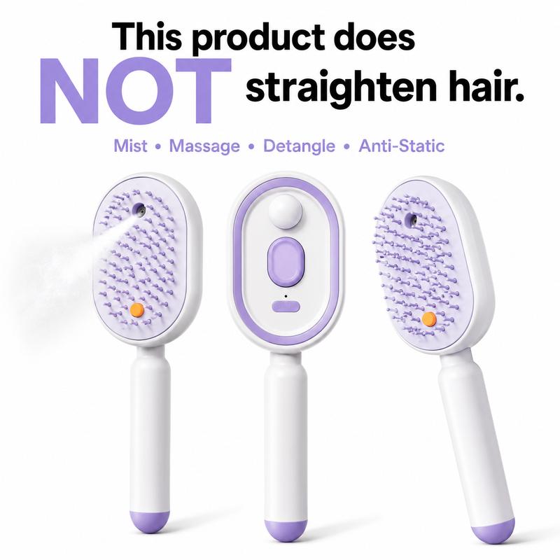 ⏳LAST DAY SALE 50% OFF🎉💕Electric Spray Air Cushion Massage Comb 💨| Detangle, Moisturize💧 & Red Light Therapy